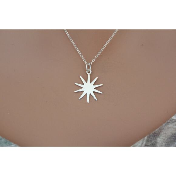 Sterling Silver Sun Charm Necklace, Silver Sun Charm Necklace - Picture 2 of 4